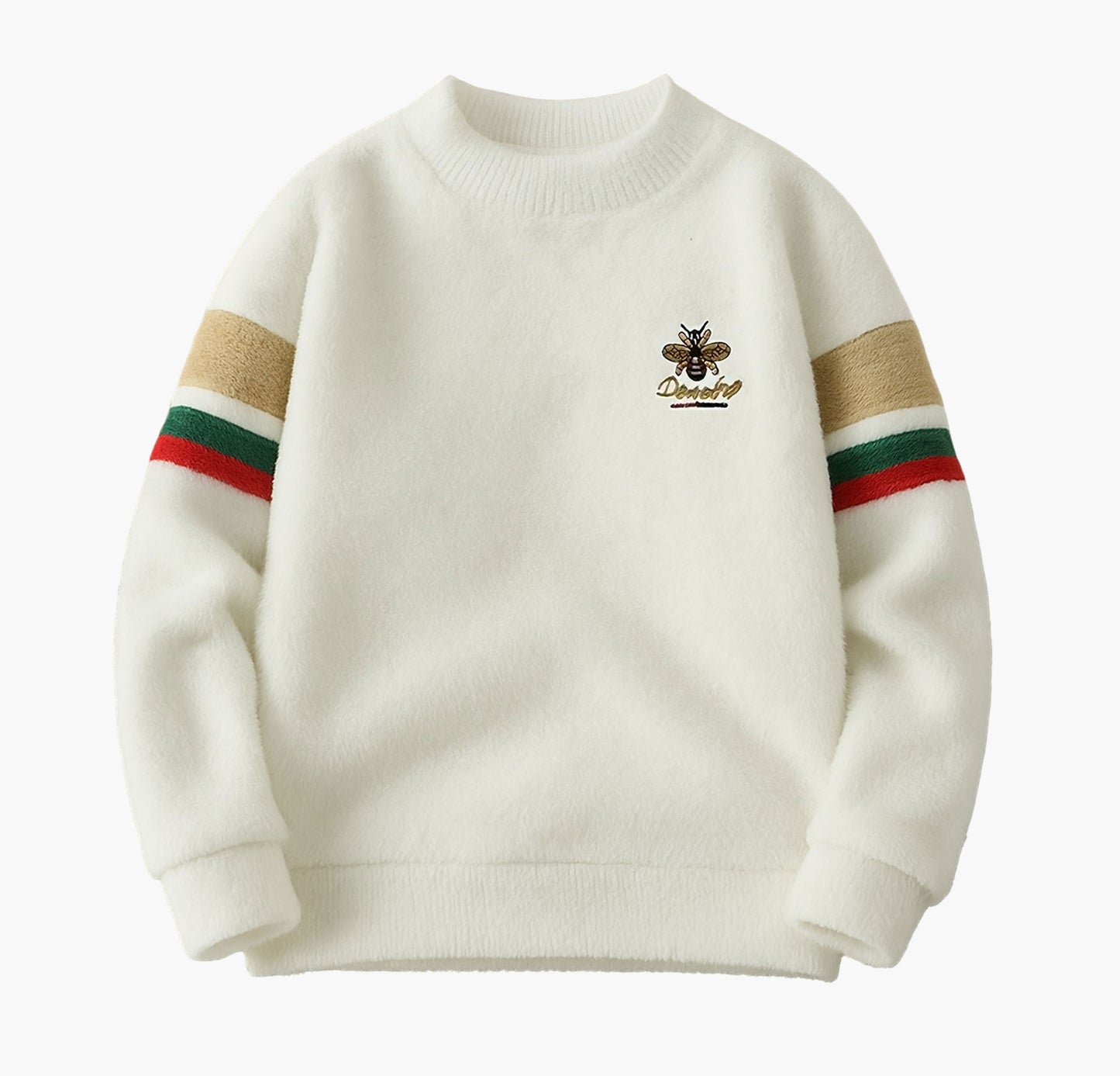 Men’s Fleece-Lined Knit Sweater – Brown Geometric Crew Neck