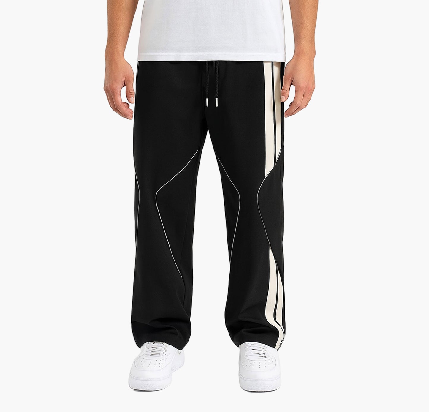 Men’s Straight-Leg Joggers – White & Black Pants with Reflective Stripes