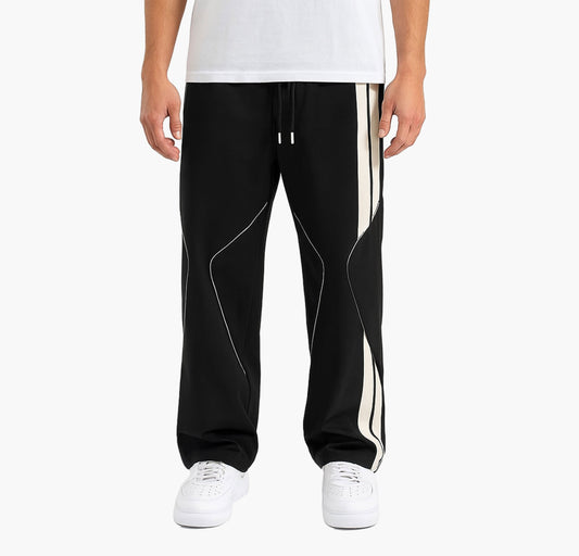 Men’s Straight-Leg Joggers – White & Black Pants with Reflective Stripes
