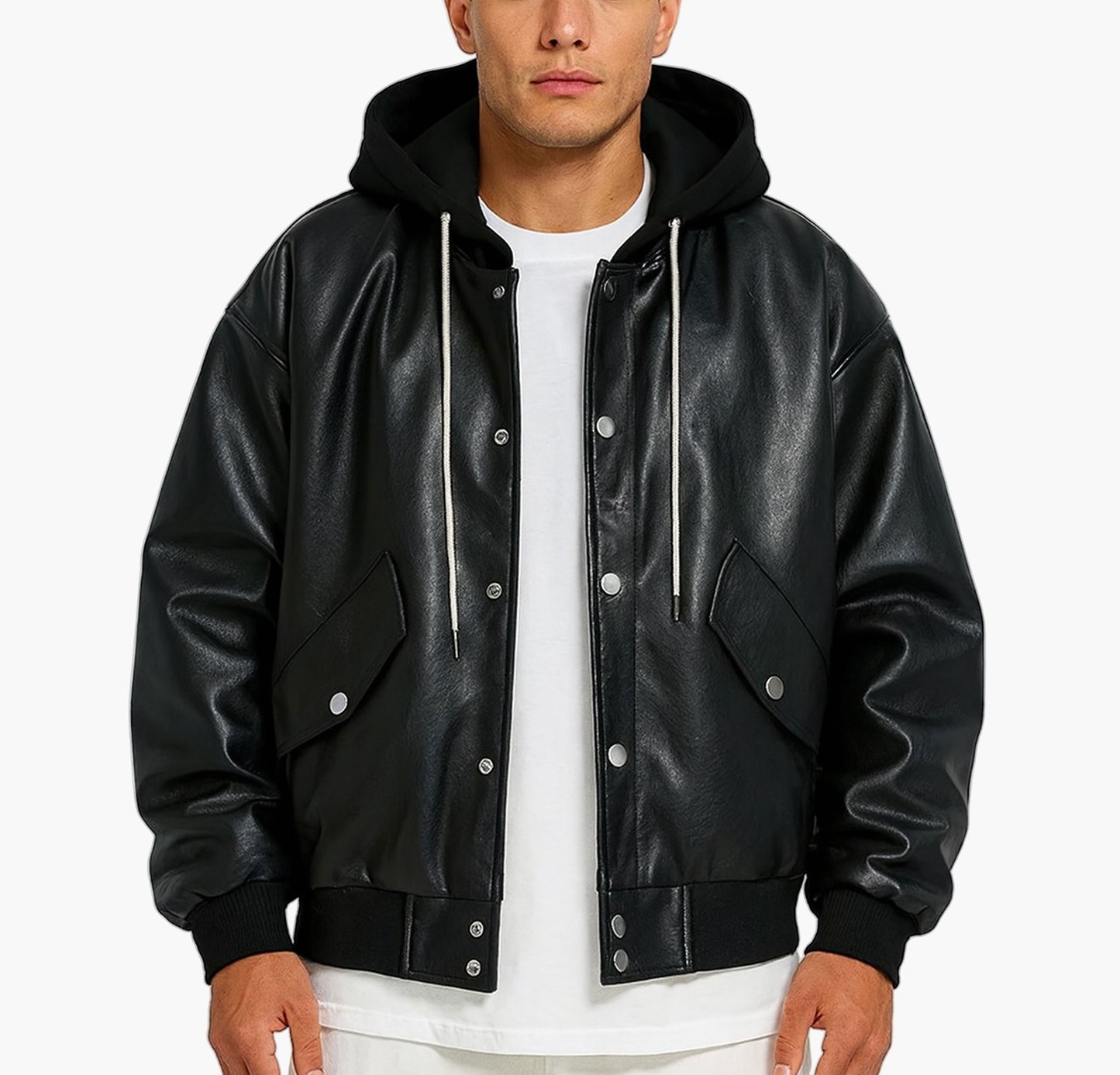 Men’s Black Softshell Motorcycle Jacket – Button-Up Casual Fall/Winter Outerwear