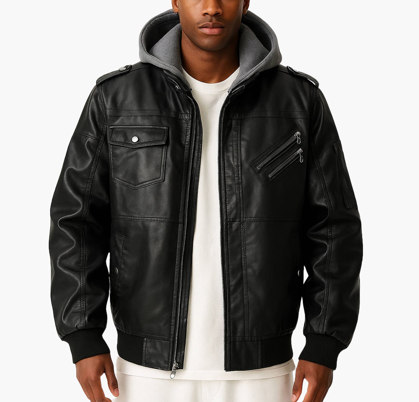 Men’s Hooded Jacket – Full-Zip Motorcycle & Casual Coat with Button Closure