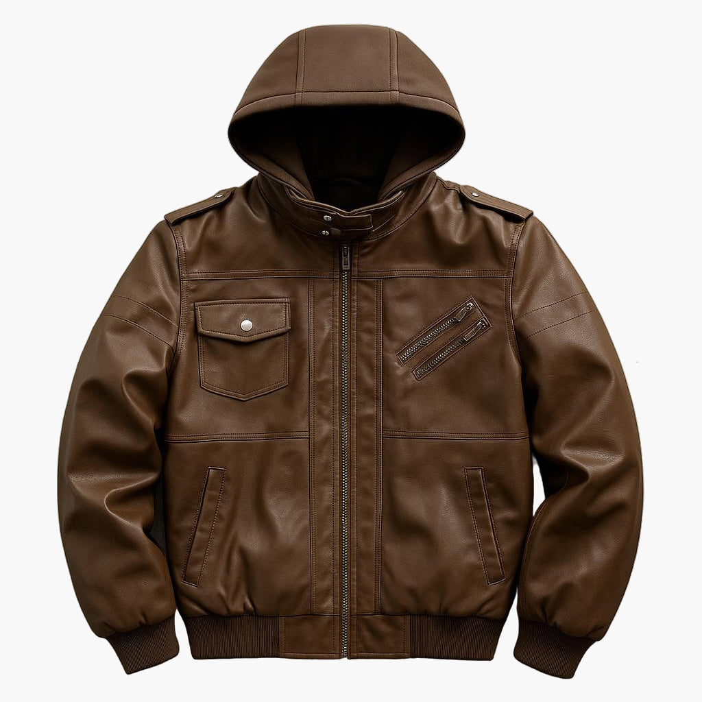 Men’s Hooded Motorcycle Jacket – Full-Zip Casual Coat with Button Closure