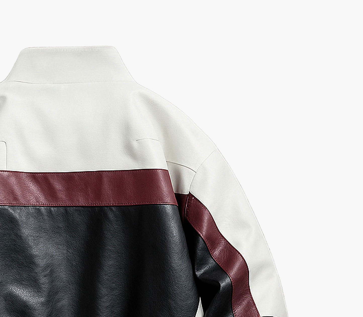 Men’s Street Style Bomber Jacket – Black, White & Red Color Block Zip-Up