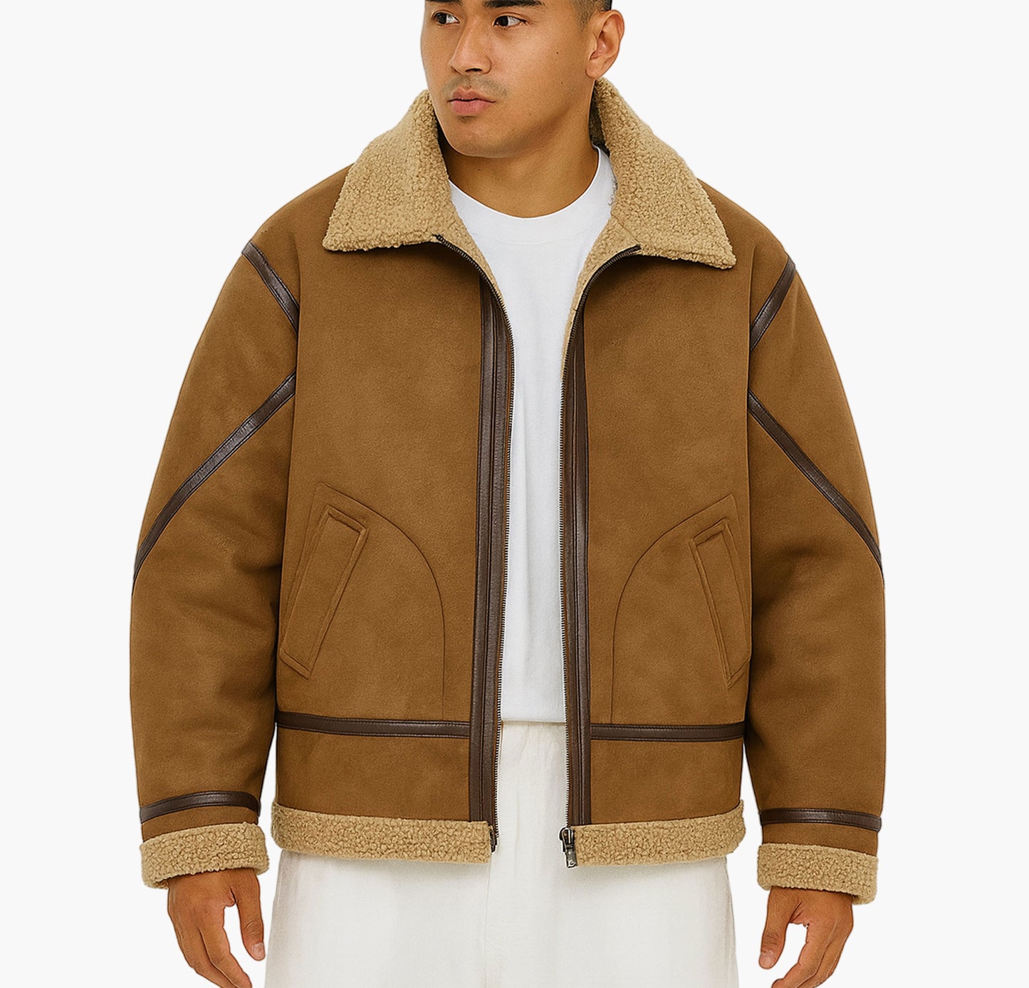 Men’s Retro Striped Fleece Jacket – Warm Zip-Up Winter Coat with Pockets