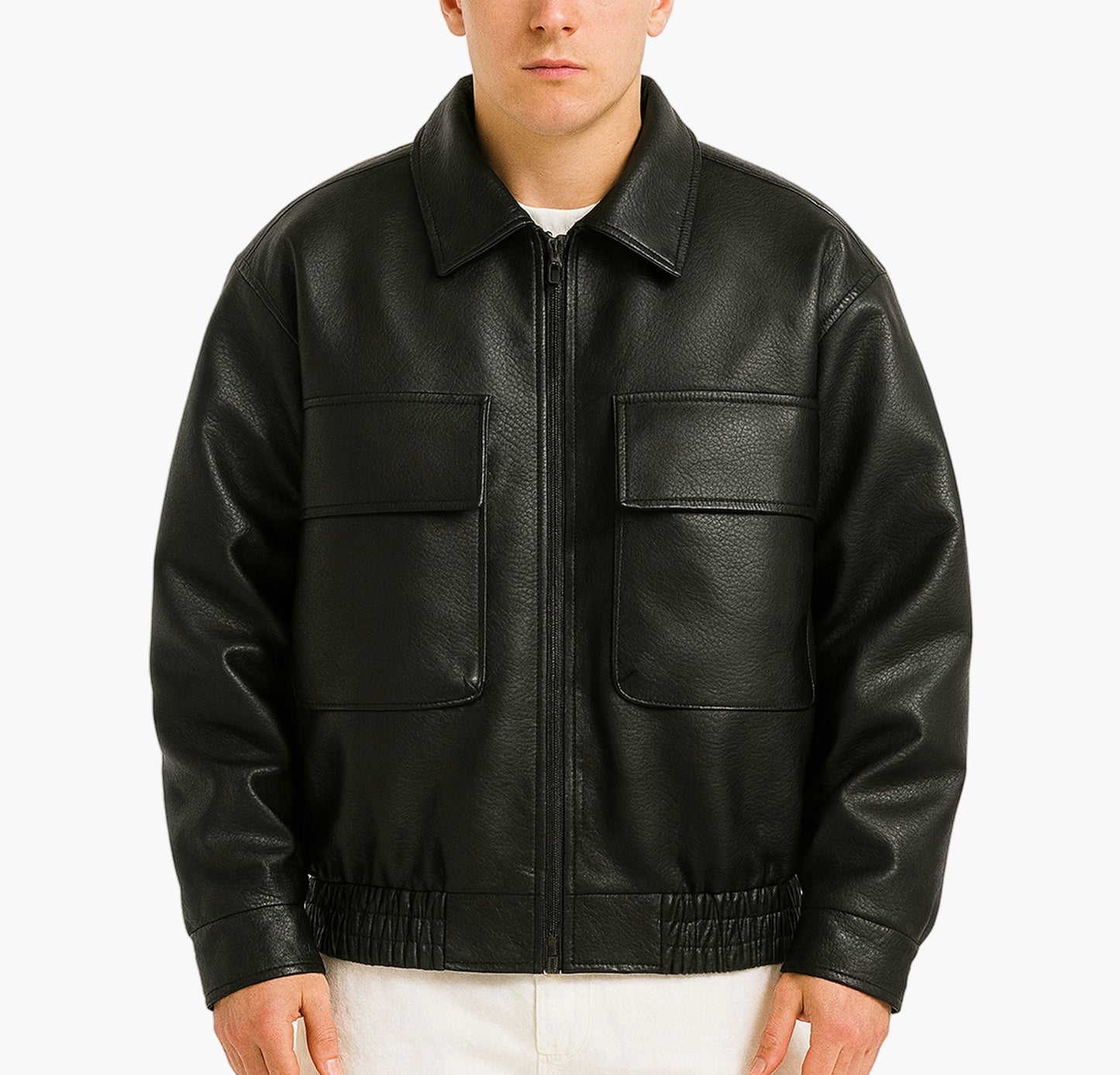 Men’s PU Leather Motorcycle Jacket – Full-Zip Biker Style Coat
