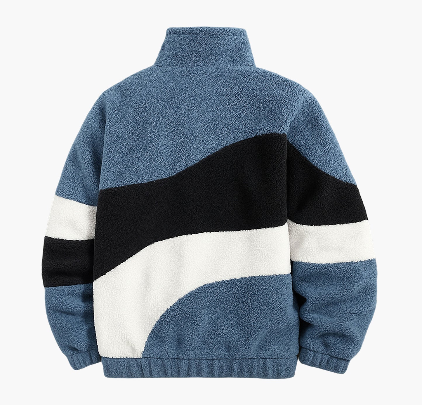 Unisex Colorblock Plush Fleece Jacket – Warm Zip-Up Coat with Stand Collar