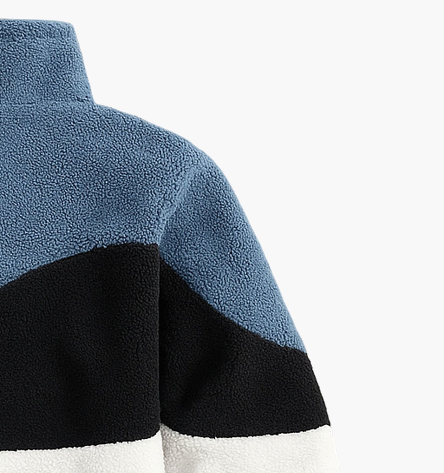 Unisex Colorblock Plush Fleece Jacket – Warm Zip-Up Coat with Stand Collar