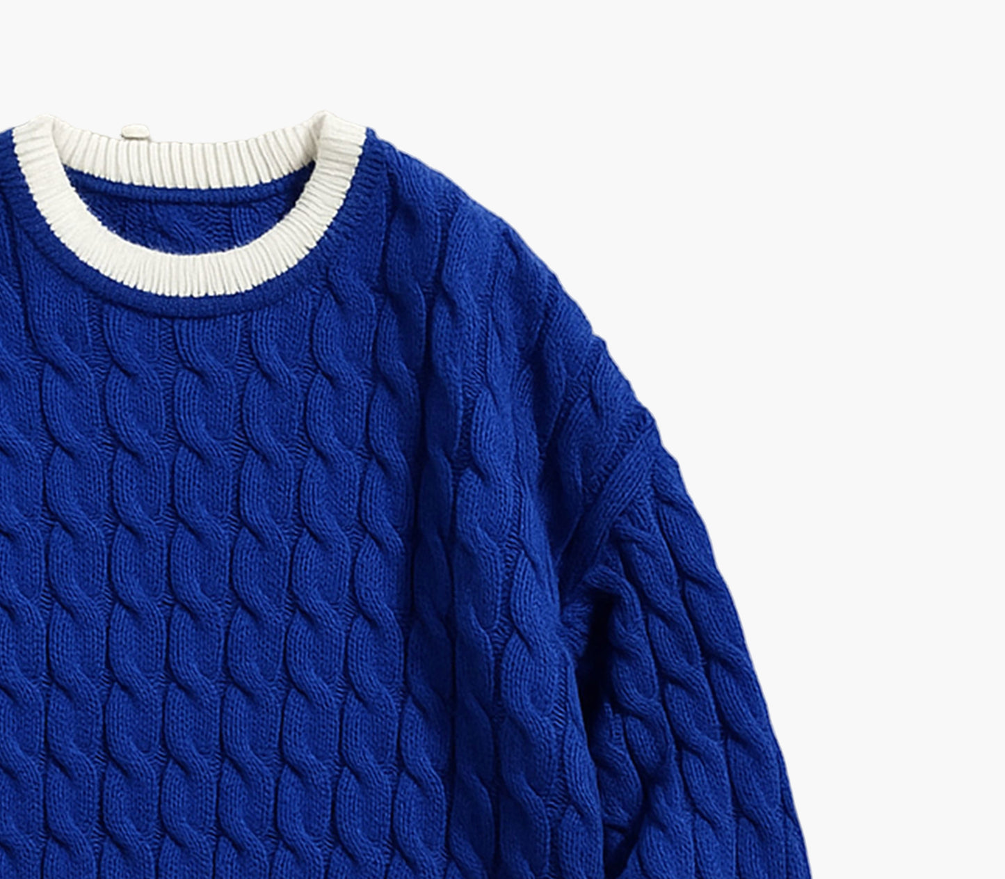 Men’s Navy Blue Crewneck Sweater – Cable-Knit Accent Pullover for All Seasons