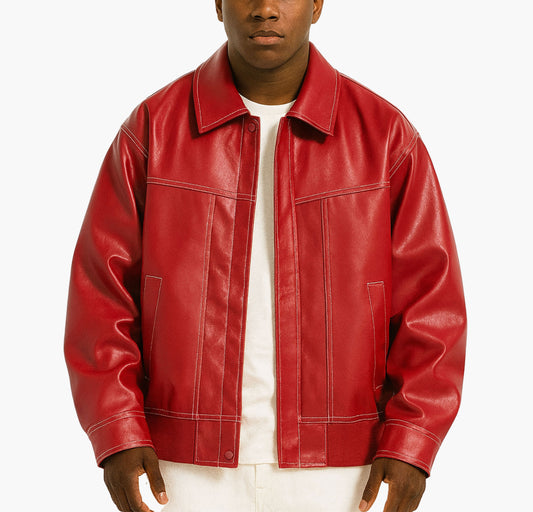Men’s PU Motorcycle Jacket – Zip-Up Turn-Collar Outerwear