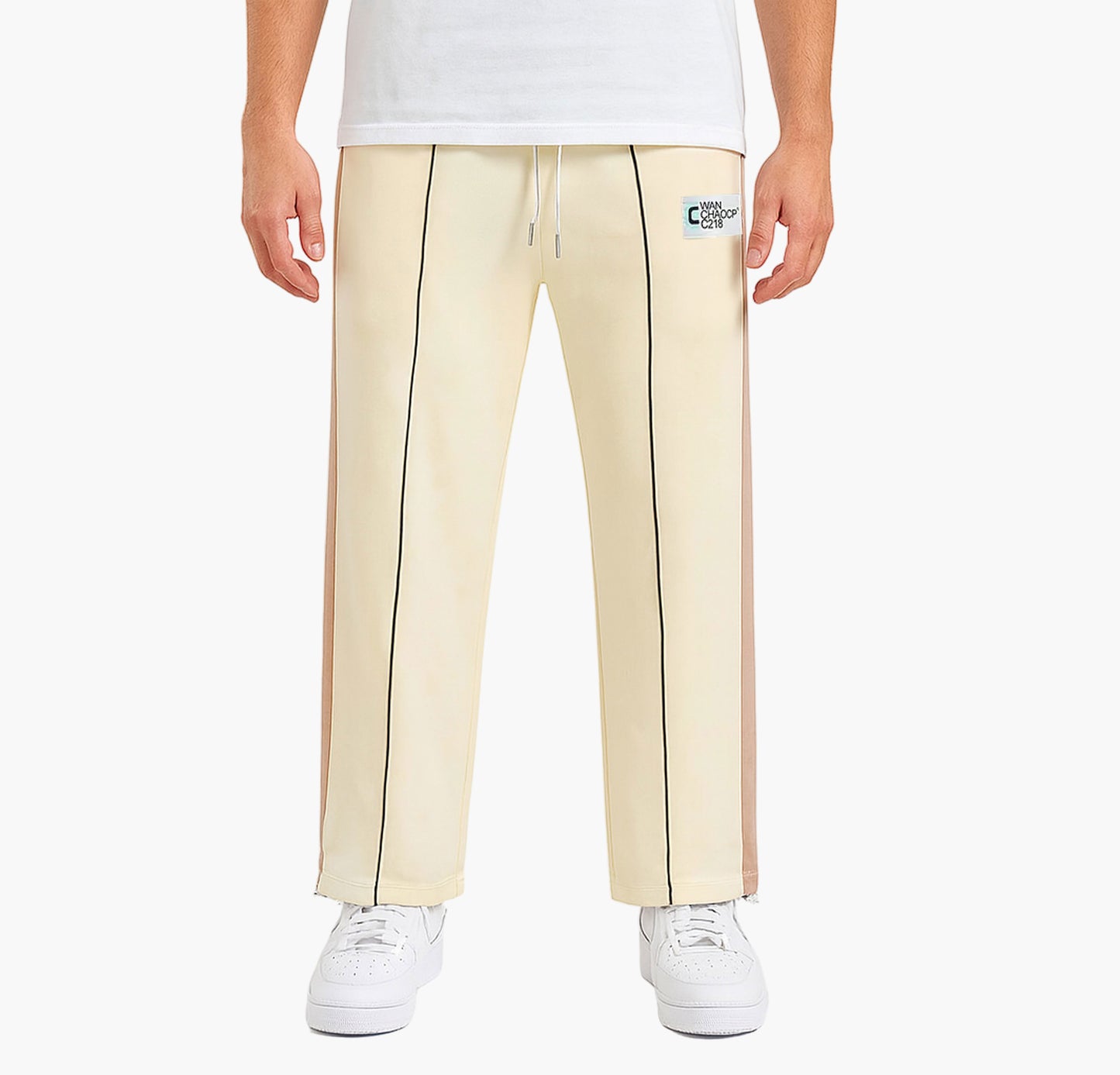 Men’s Retro Striped Jogger Pants – Light Blue & White Drawstring Casual Trousers