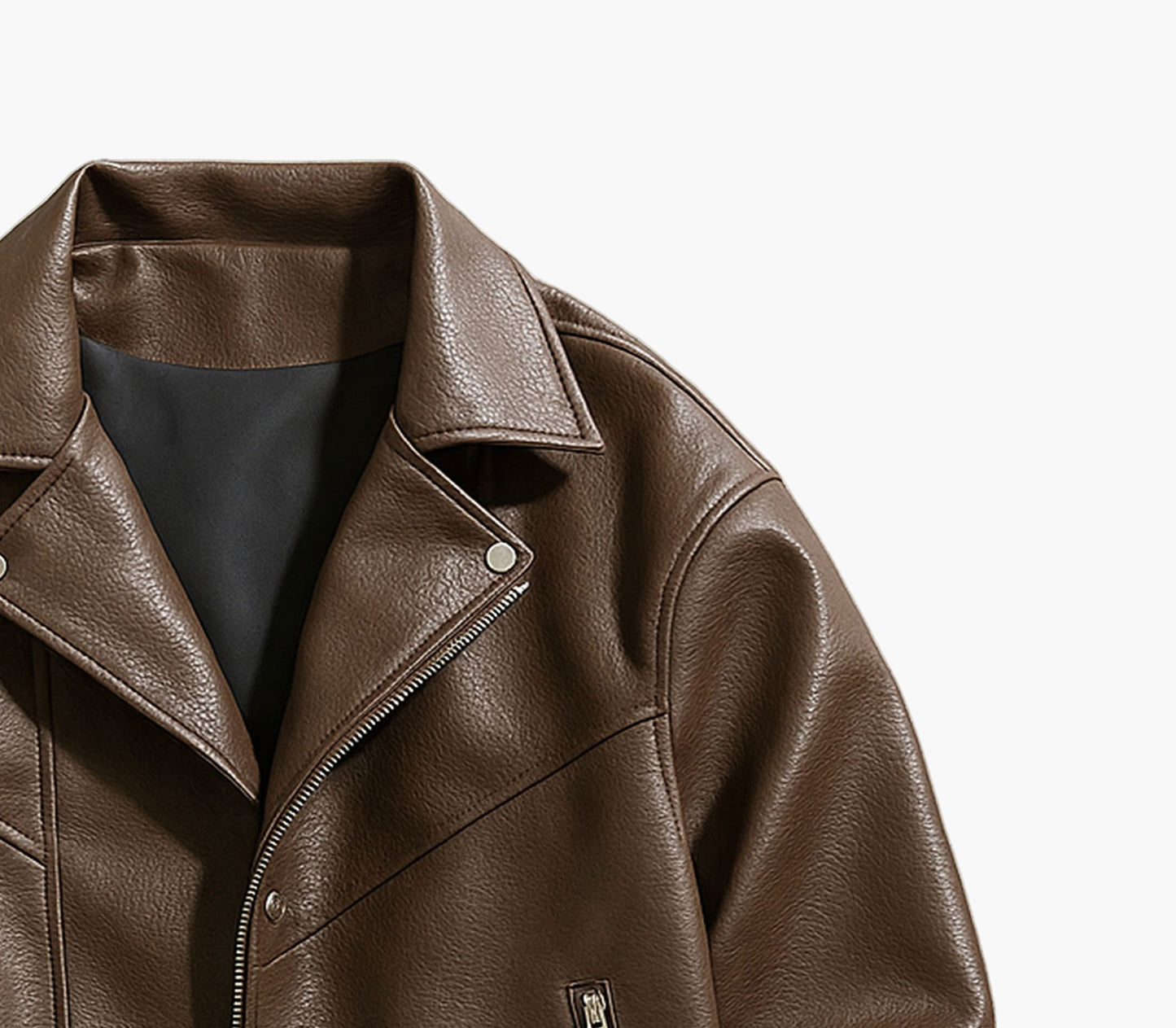 Men’s Casual Faux Leather Jacket – Zipper Front with Lapel Collar