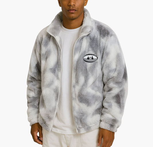 Men’s Plush Fleece Jacket – Soft Stand Collar Winter Coat