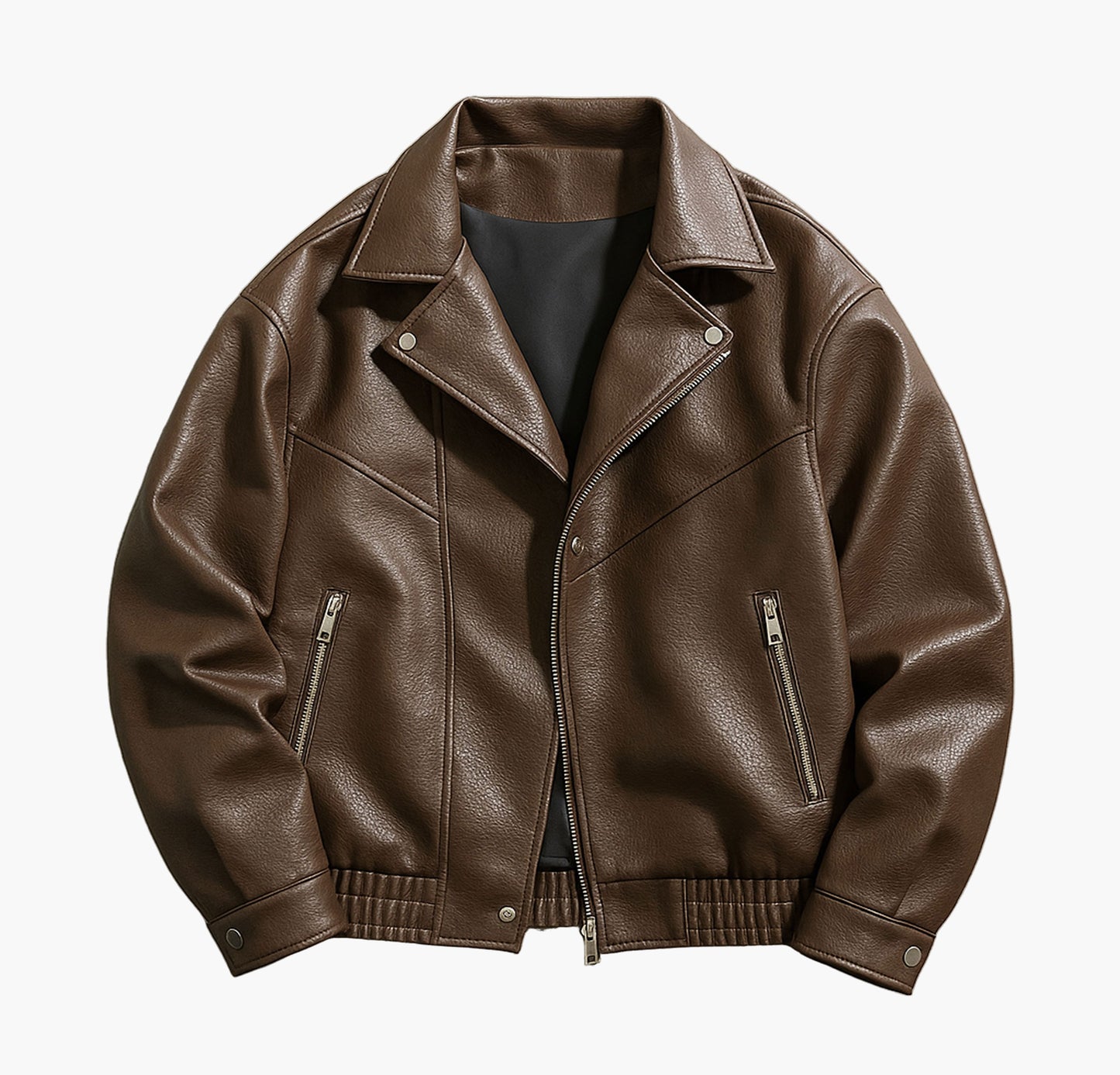 Men’s Casual Faux Leather Jacket – Zipper Front with Lapel Collar