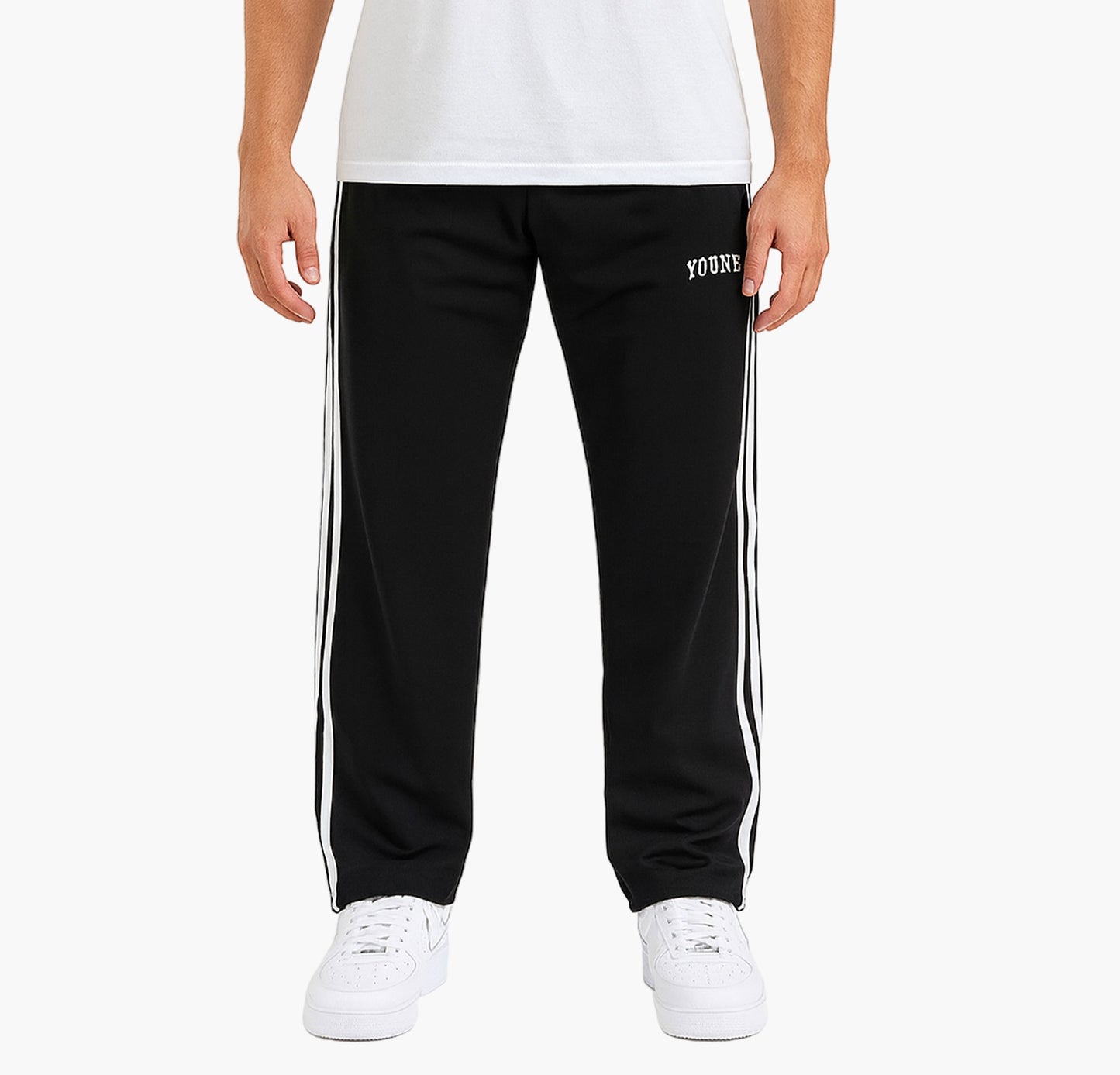 Men’s Oversized Athletic Joggers – Black Heavyweight Pants with White Stripe & Pockets