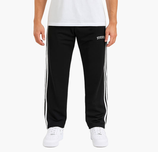 Men’s Oversized Athletic Joggers – Black Heavyweight Pants with White Stripe & Pockets
