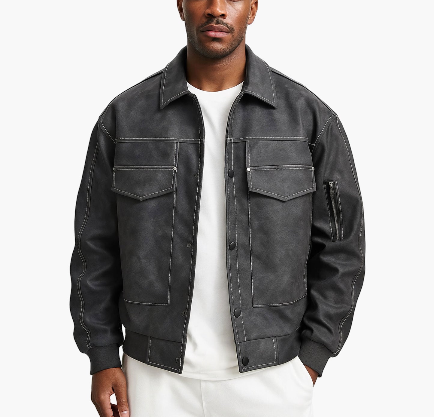 Men’s Gothic Streetwear Jacket – Full-Zip Biker Style Outerwear