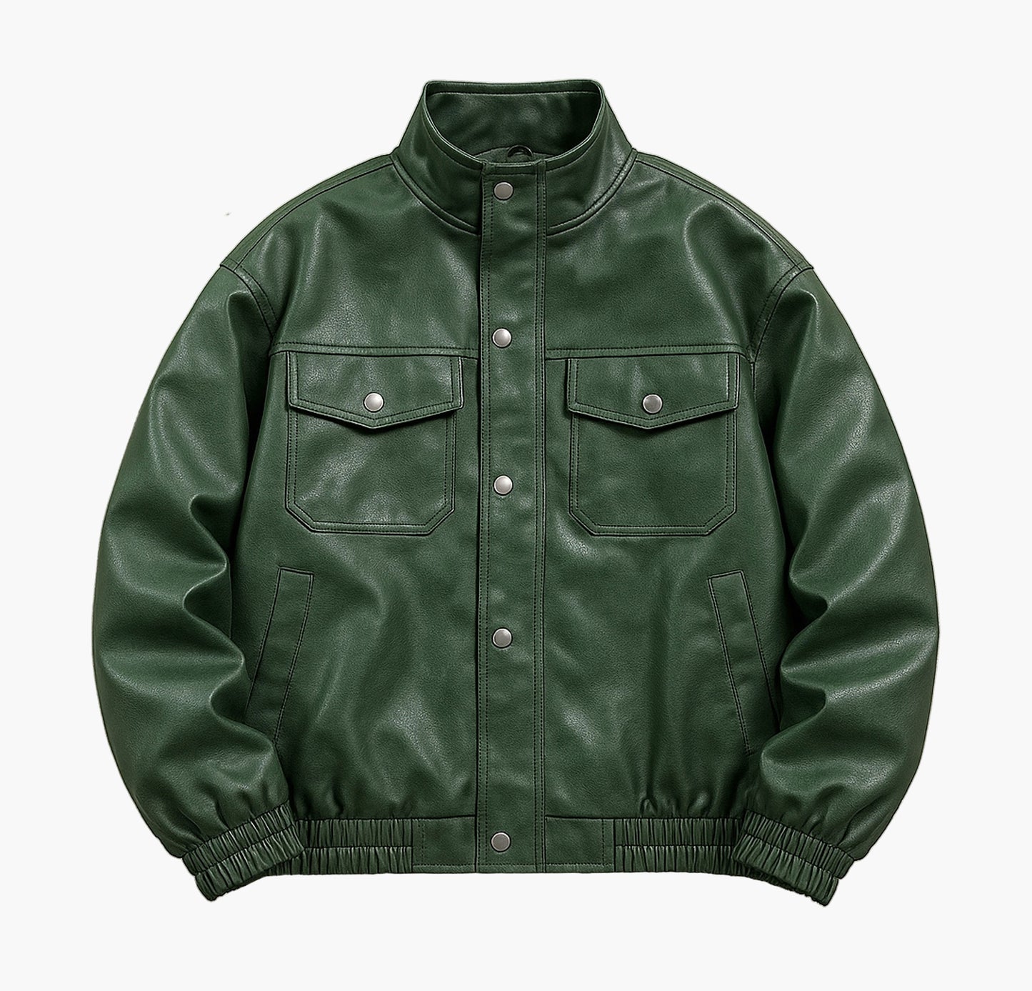 Men’s Luxury Jacket – Full-Zip Stand Collar Long Coat with Glossy Finish