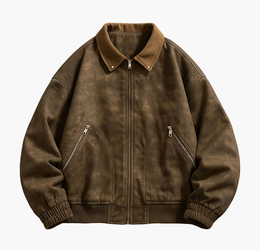 Men’s Vintage Americana Jacket – Retro Zip-Up Softshell Coat for Spring/Fall