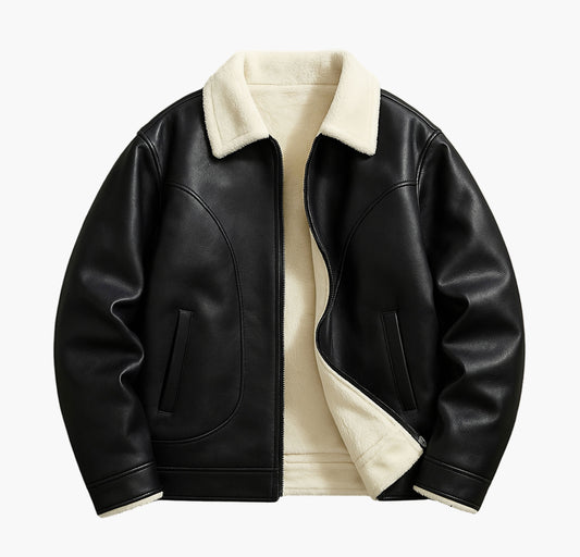 Men’s Fleece-Lined Jacket – Casual Zip-Up Autumn Winter Coat