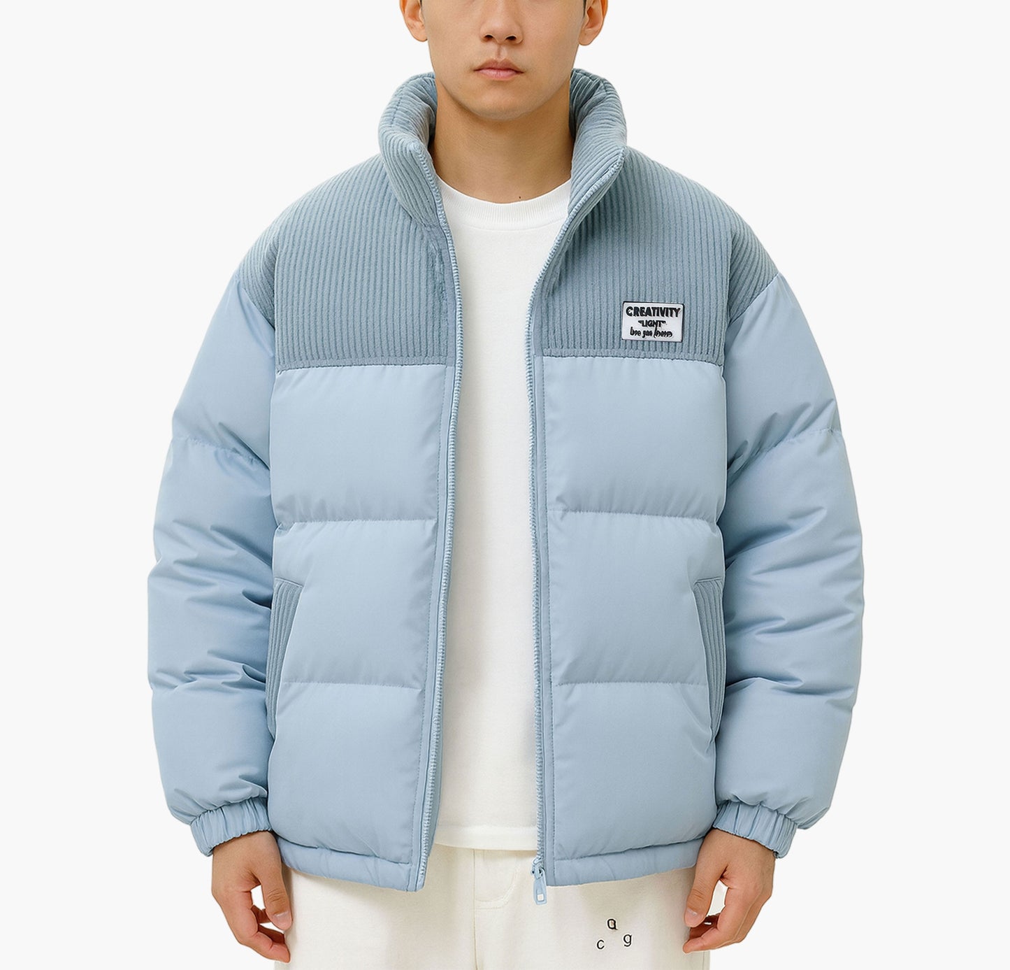 Men’s Pink Winter Puffer Jacket – Insulated Stand Collar Coat with Pockets