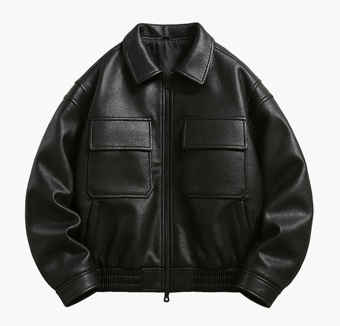 Men’s PU Leather Motorcycle Jacket – Full-Zip Biker Style Coat