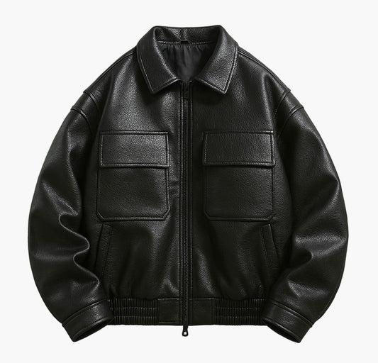 Men’s PU Leather Motorcycle Jacket – Full-Zip Biker Style Coat