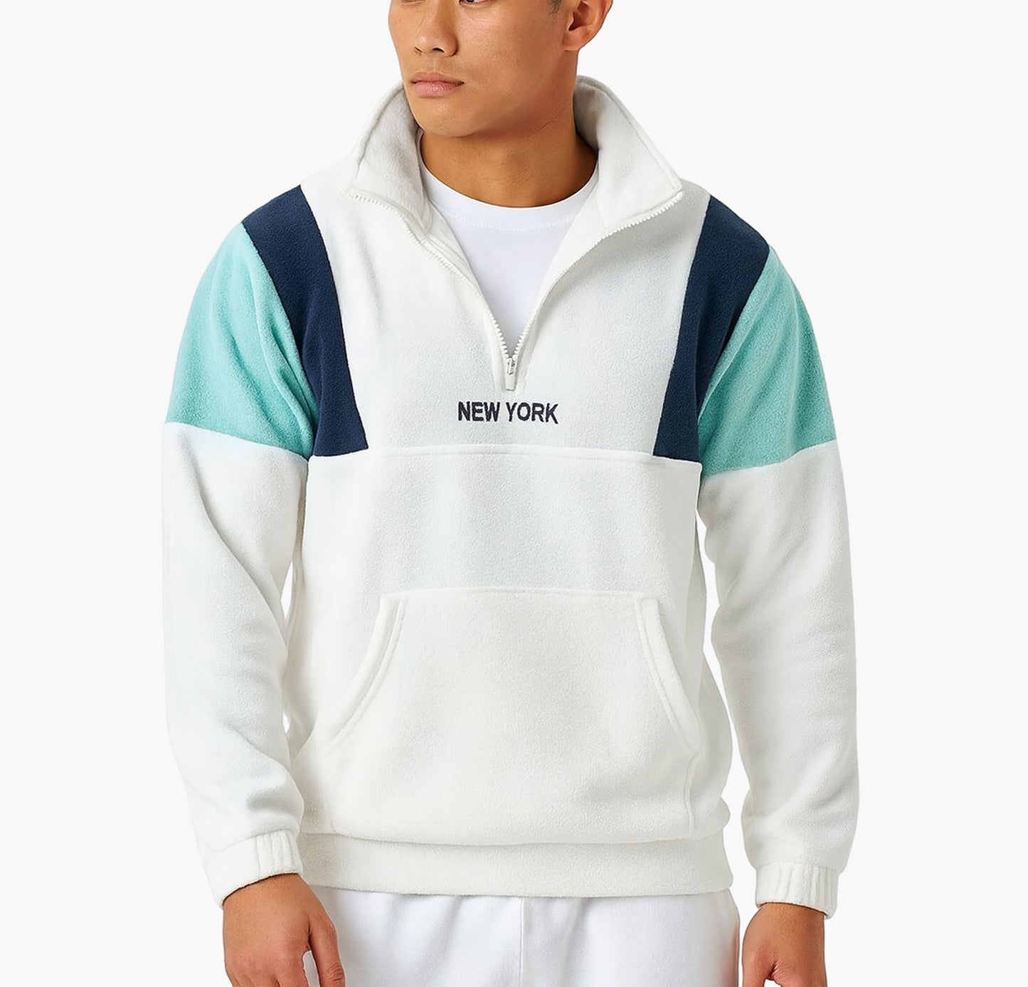 Unisex Fleece-Lined Zip-Up Jacket – Block Design with “New York” Embroidery