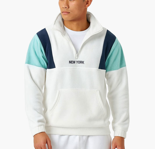 Unisex Fleece-Lined Zip-Up Jacket – Block Design with “New York” Embroidery