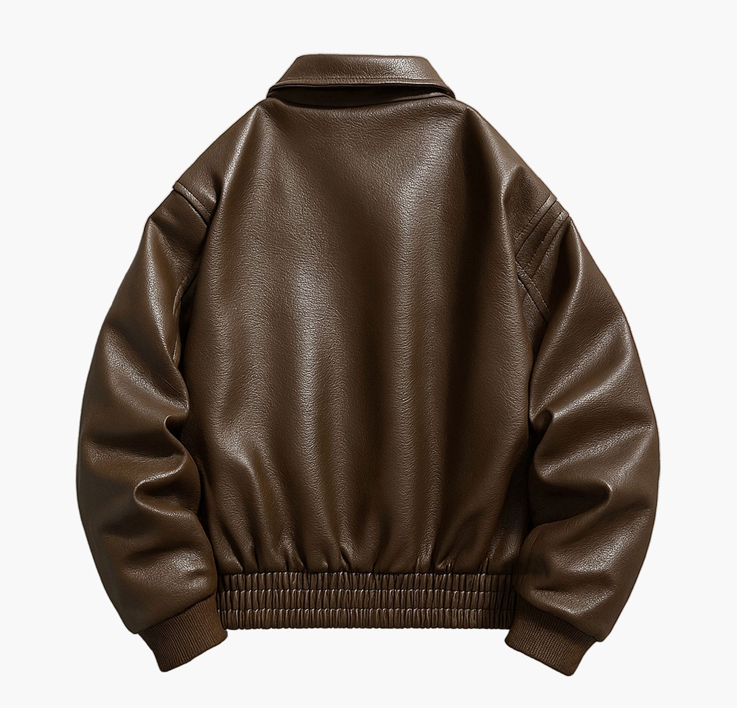 Men’s Faux Leather Bomber Jacket – Loose Fit Zip-Up with Flap Pockets