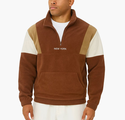 Unisex Block Fleece-Lined Jacket – Zip-Up Coat with “New York” Embroidery