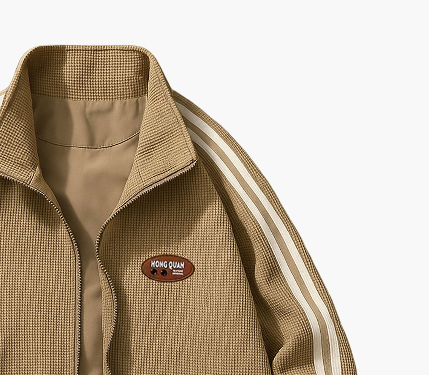 Men’s Lightweight Bomber Jacket – Black Zip-Up with White Stripes & Logo