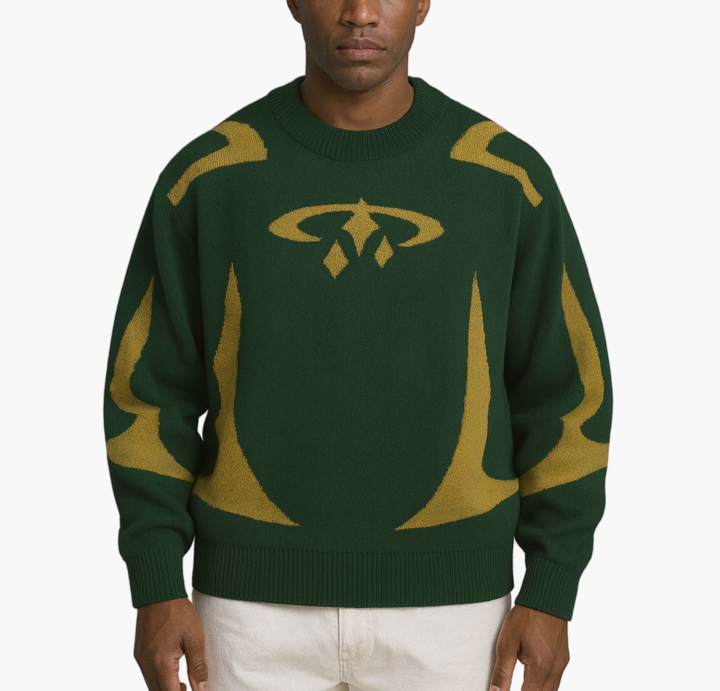 Men’s Casual Graphic Print Knit Sweater – Black & White Abstract Design Pullover