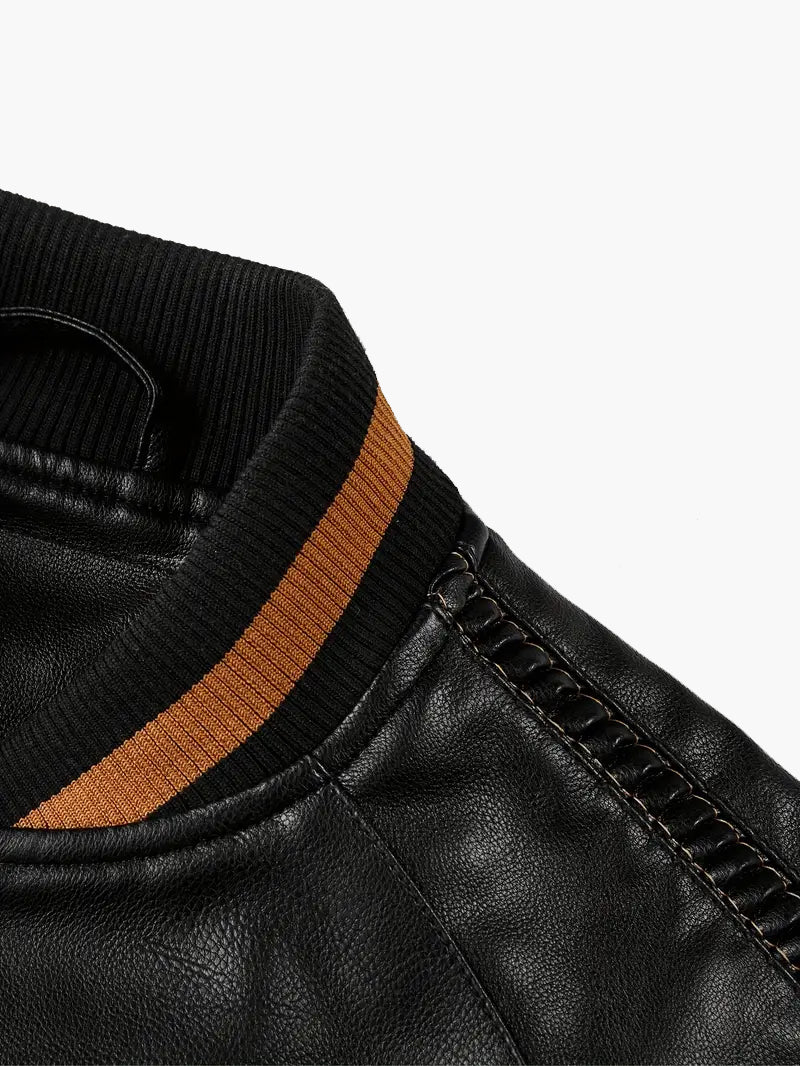 Men’s Retro PU Leather Jacket – Stand Collar Biker Style