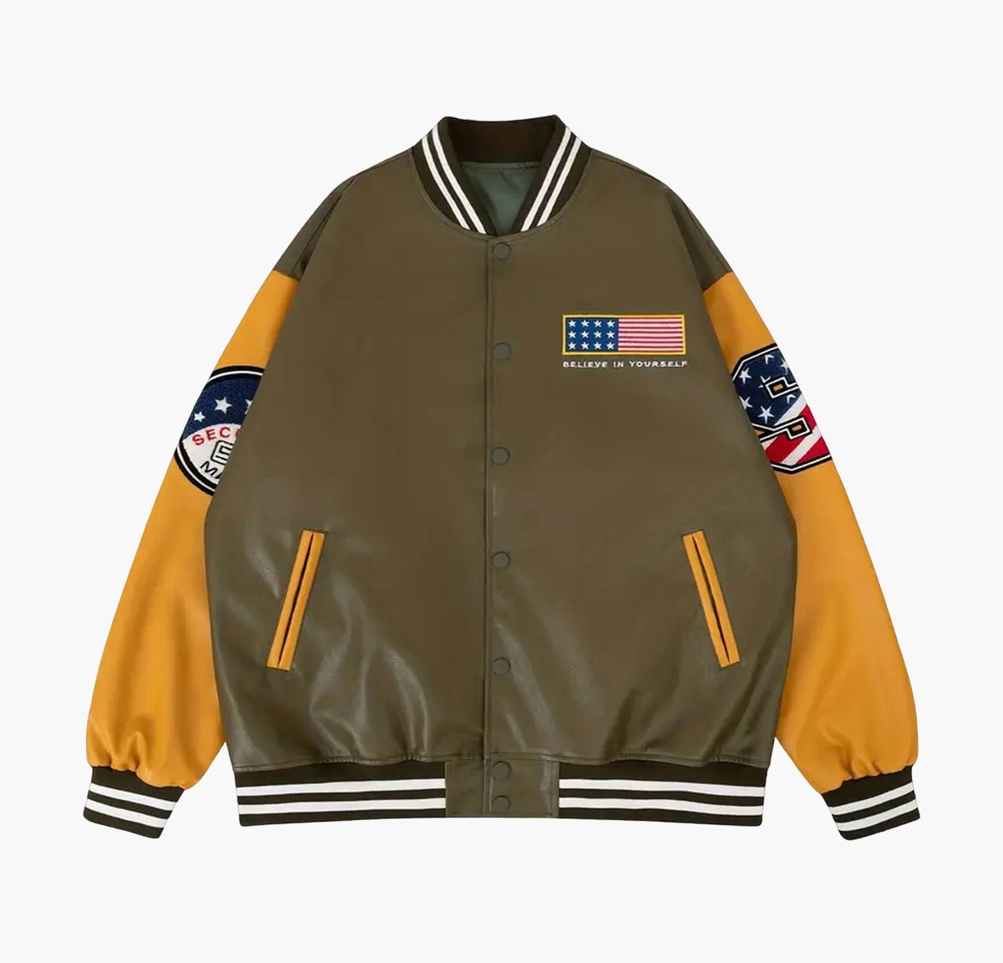 Men’s PU Leather Jacket – Vintage Varsity Bomber Coat