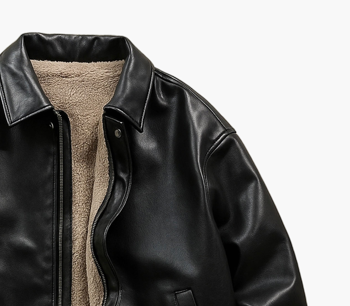 Men’s Black Business Casual Jacket – Thickened Warm Zip-Up with Drop Shoulder