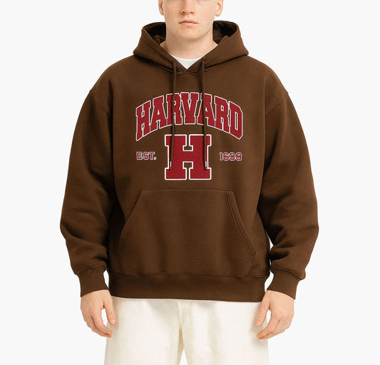 Men’s Harvard Print Hoodie – Casual Pullover with Kangaroo Pocket