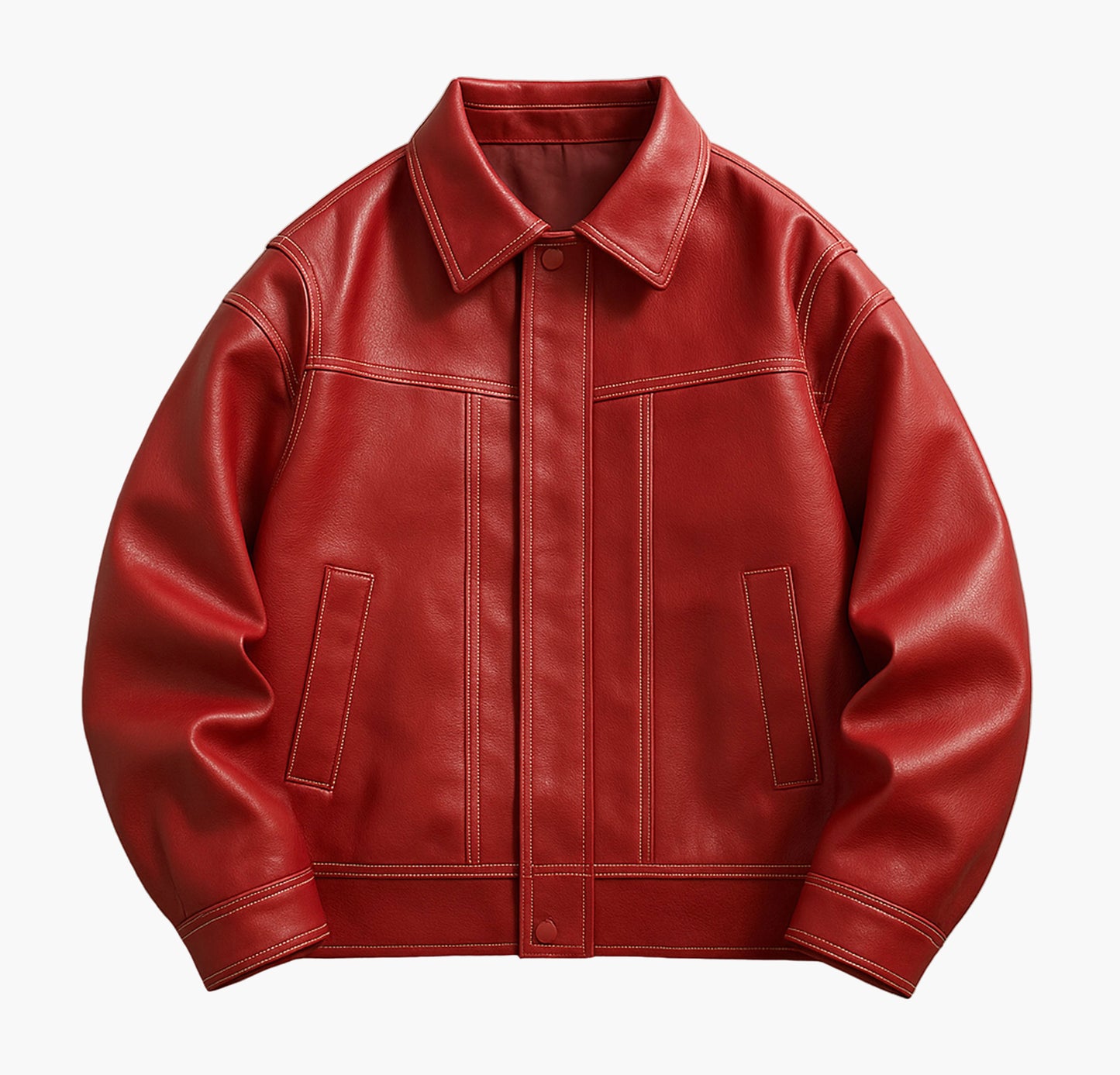 Men’s PU Motorcycle Jacket – Zip-Up Turn-Collar Outerwear