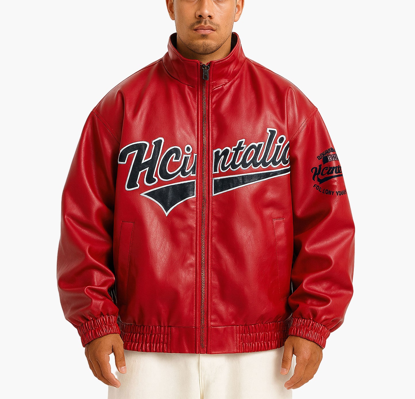 Men’s Retro Baseball Jacket – Vintage Letter Print Zip-Up Outerwear