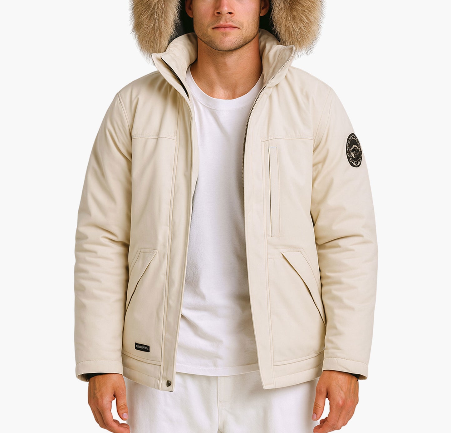 Men’s Hooded White Duck Down Jacket – Lightweight Windproof Winter