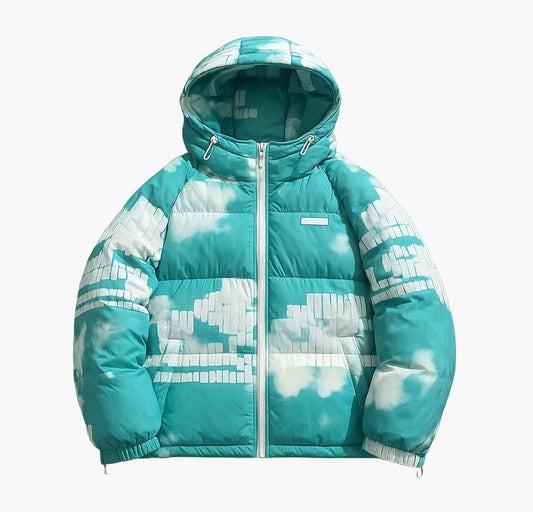 Men’s Casual Hooded Down Jacket – Alphabet Print Warm Puffer Coat