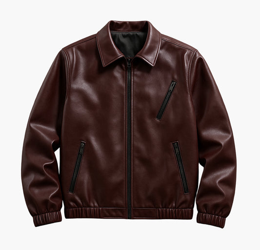 Men’s Slim-Fit Faux Leather Jacket – Hooded Windproof Zip-Up Coat