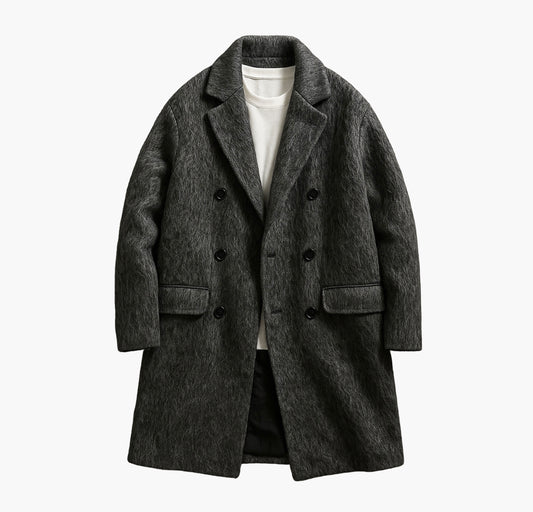 Men’s Tweed Overcoat – Classic Lapel Winter Jacket