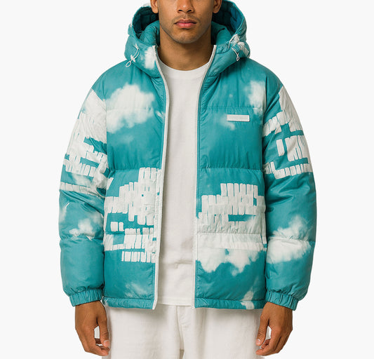 Men’s Casual Hooded Down Jacket – Alphabet Print Warm Puffer Coat