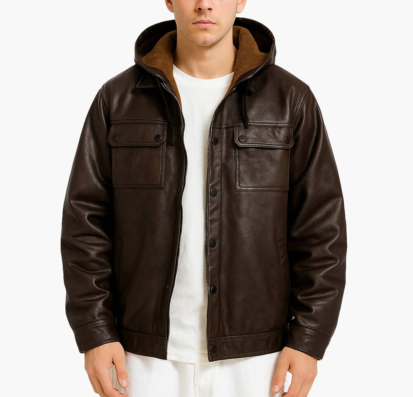 Men’s PU Leather Motorcycle Jacket – Heavy-Duty Hooded Winter Coat