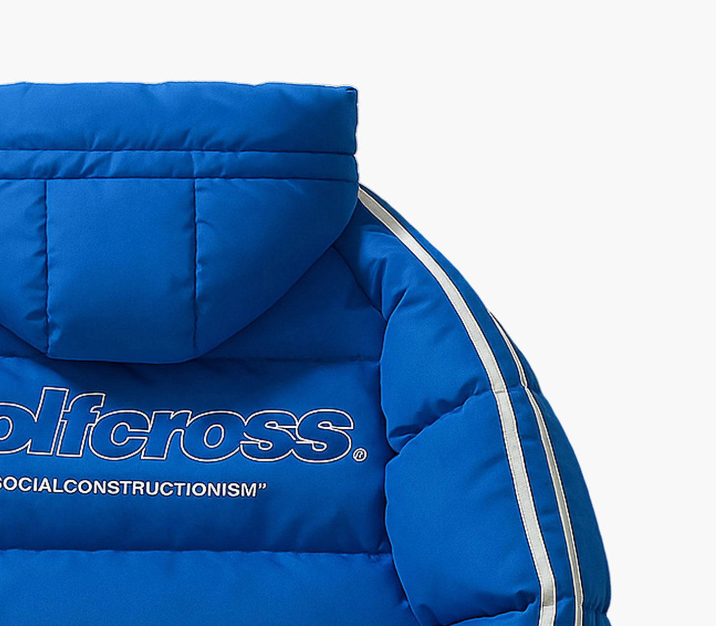 Men’s Heavy-Duty Winter Hooded Jacket – Blue & White Striped Full-Zip Coat