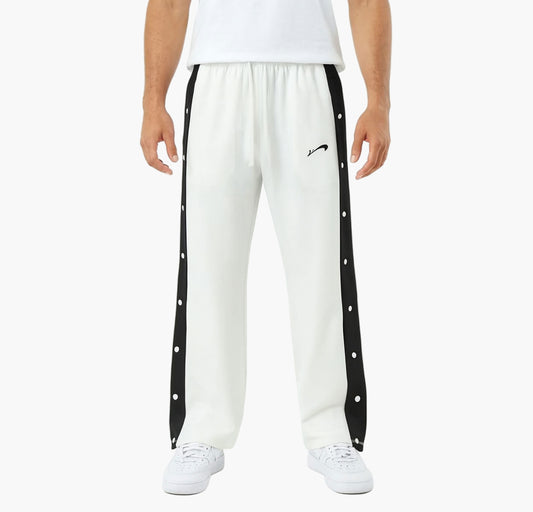 Men’s White Basketball Pants – Wide Leg Joggers with Drawstring & Zipper Pockets