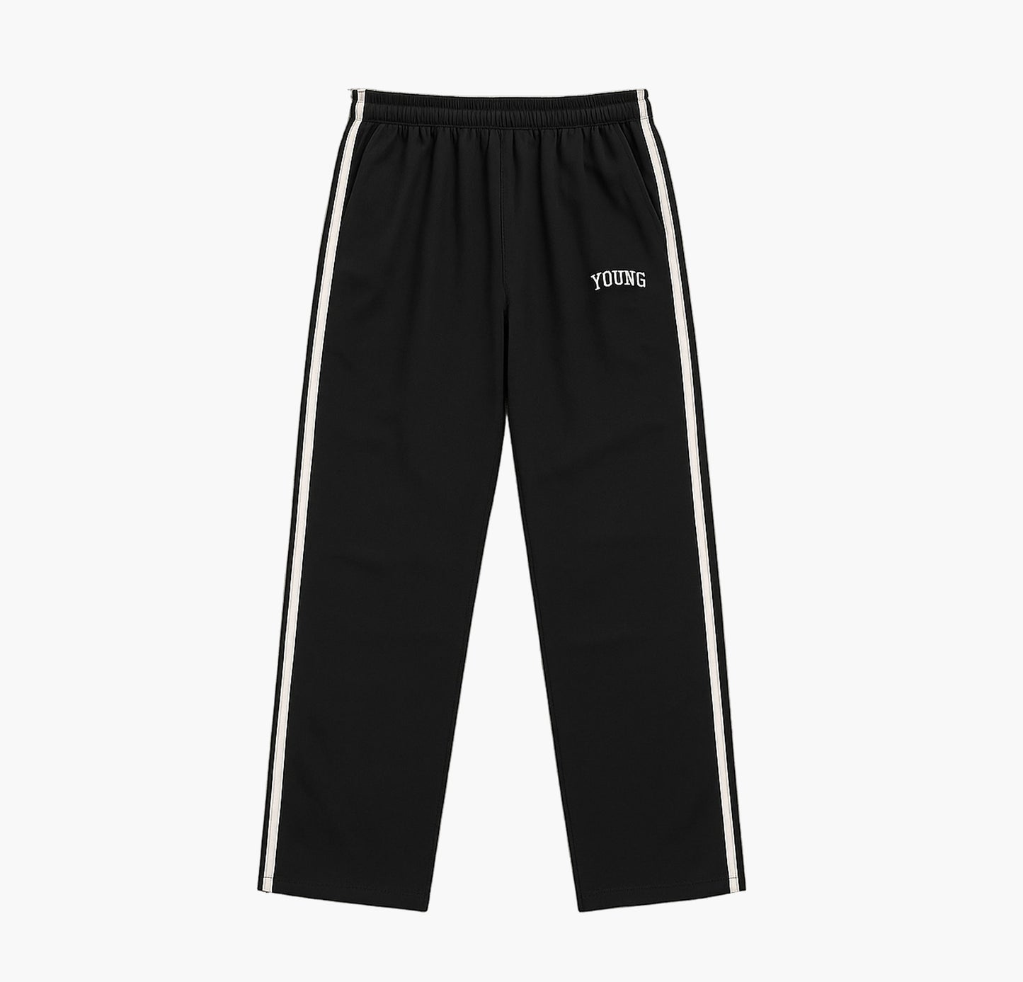 Men’s Oversized Athletic Joggers – Black Heavyweight Pants with White Stripe & Pockets