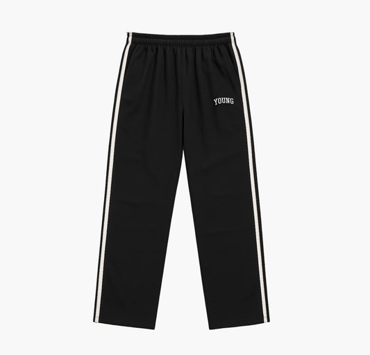 Men’s Oversized Athletic Joggers – Black Heavyweight Pants with White Stripe & Pockets