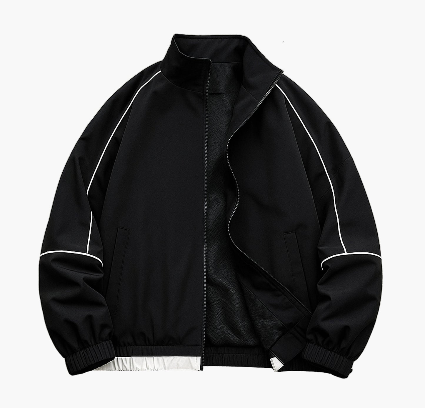 Unisex Color Block Striped Jacket – Men’s Zip-Up Casual Coat with Ribbed Cuffs