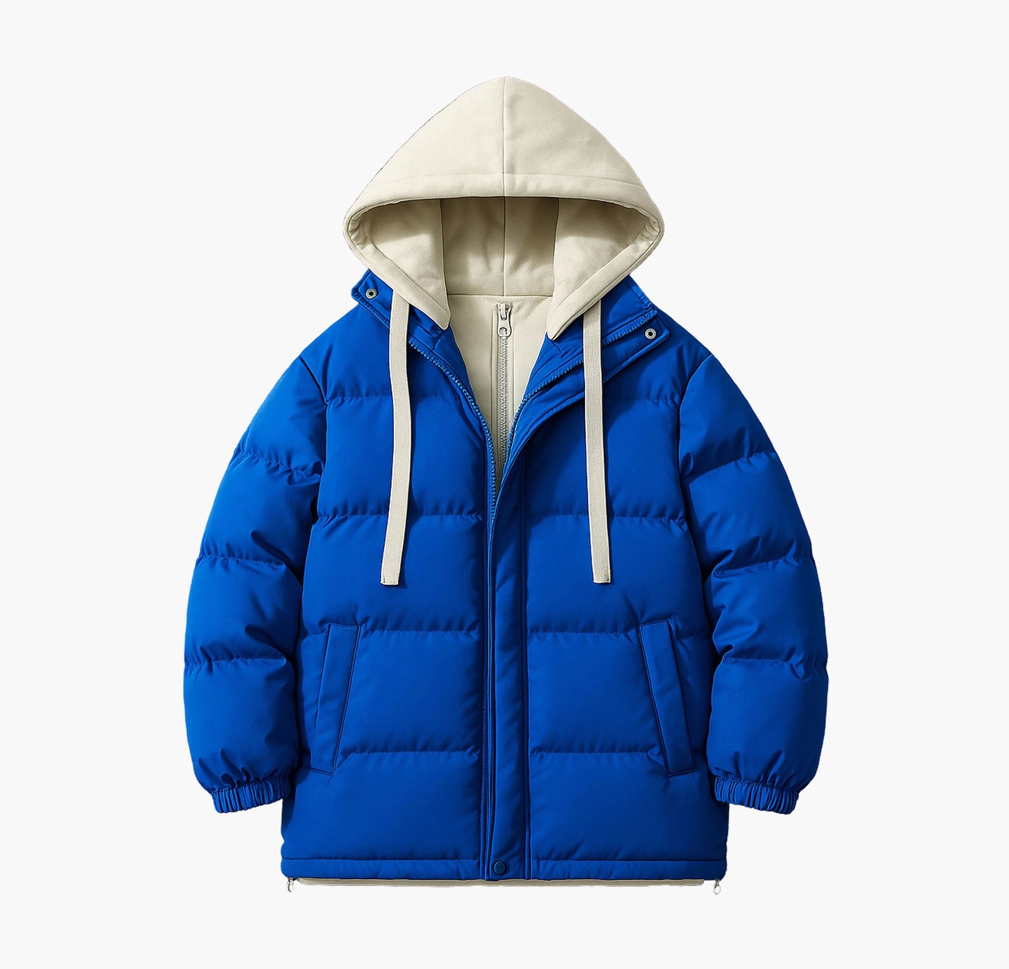 Men’s Half-Zip Hooded Winter Jacket – Color-Block Insulated Outdoor Coat